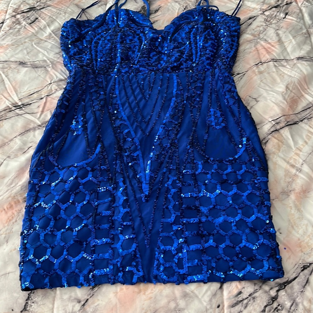 Royal blue sparkly mini dress